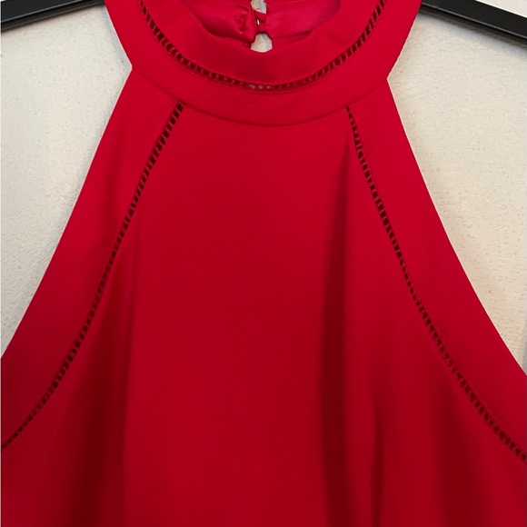 B. DARLIN Red Halter Stretch Keyhole PARTY PROM HOLIDAY Mini Fit/Flare Sz 9/10 - Picture 2 of 6